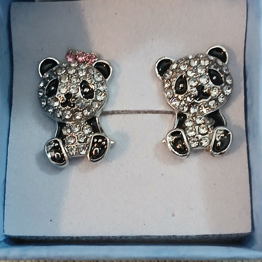 NWT Sparkling Sis & Bro Panda Earrings.